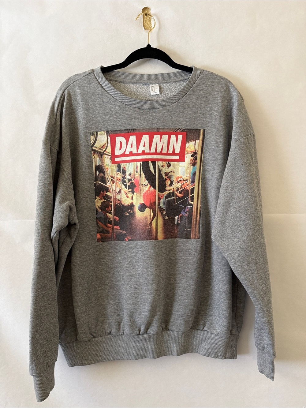 H&M DAAMN Graphic Sweatshirt Size XL Gray Crewneck Skater Grunge Casual Sweater